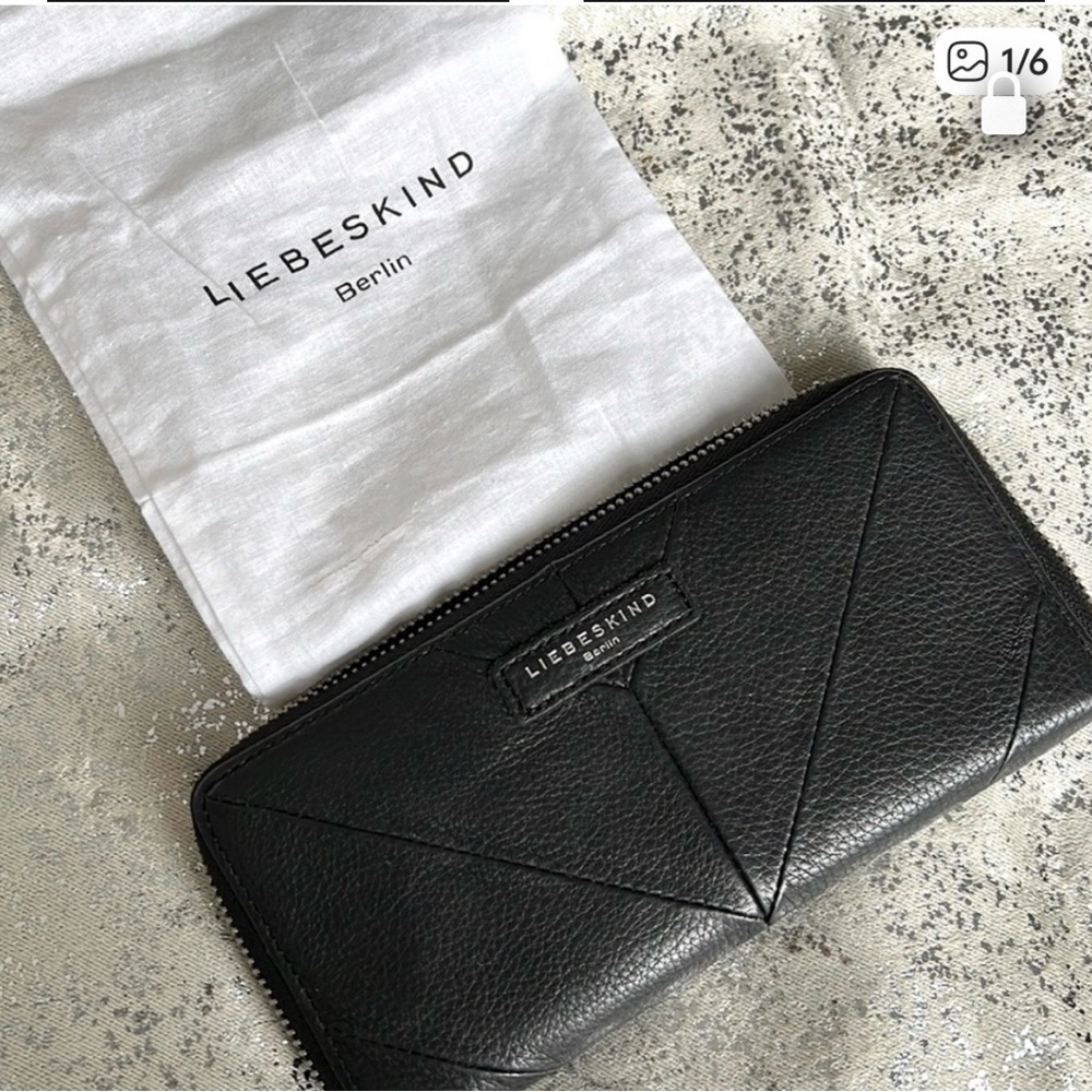 Liebeskind Black Pebbled Leather Zip-Around Wallet